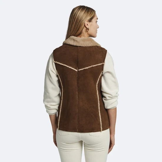 Women's Brown Suede Shearling Trimmed Vest