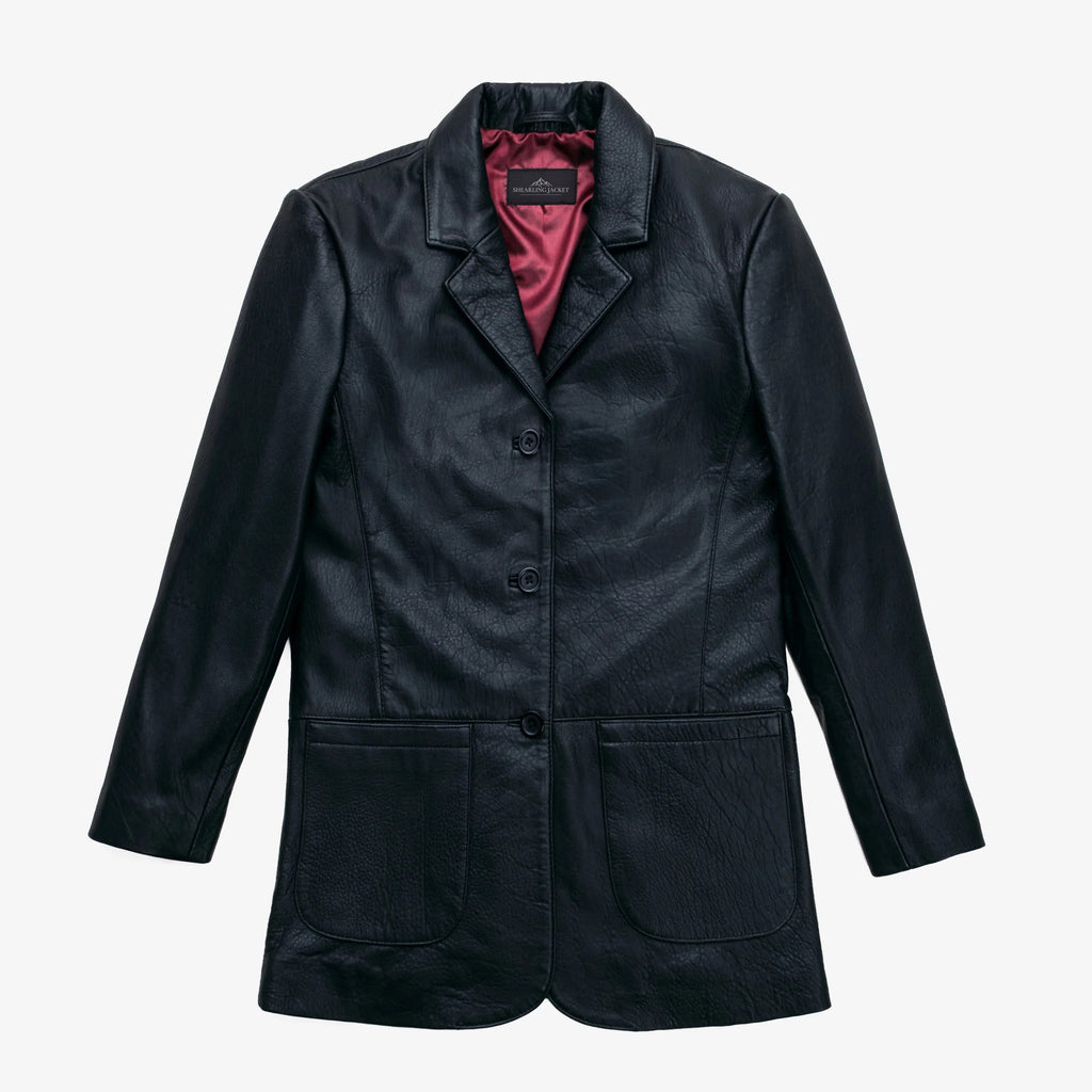 Women's Button-Front Leather Blazer Coat