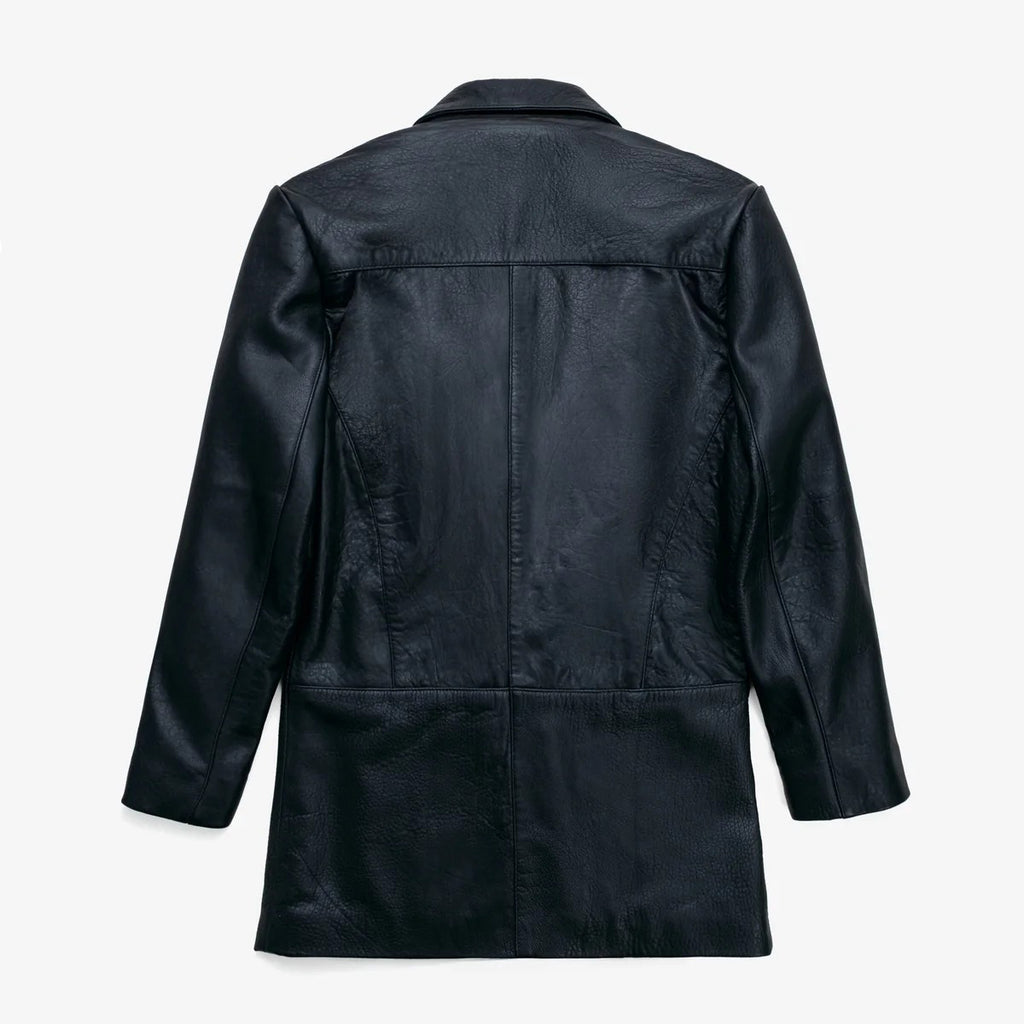 Women's Button-Front Leather Blazer Coat