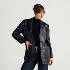 Women's Button-Front Leather Blazer Coat