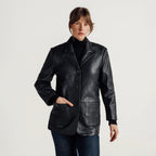 Women's Button-Front Leather Blazer Coat