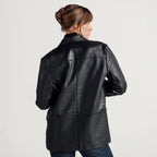 Women's Button-Front Leather Blazer Coat