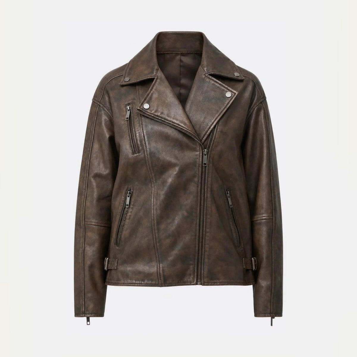 Women's Classic Double-Rider Moto Biker Leather Jacket