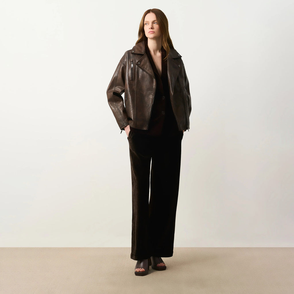 Women's Classic Double-Rider Moto Biker Leather Jacket