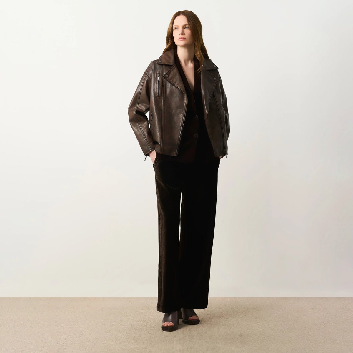 Women's Classic Double-Rider Moto Biker Leather Jacket