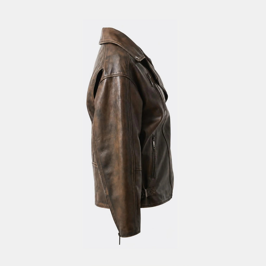 Women's Classic Double-Rider Moto Biker Leather Jacket