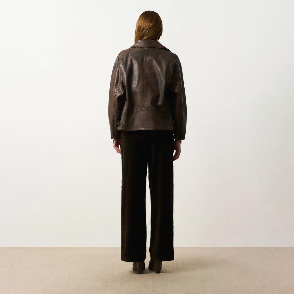 Women's Classic Double-Rider Moto Biker Leather Jacket