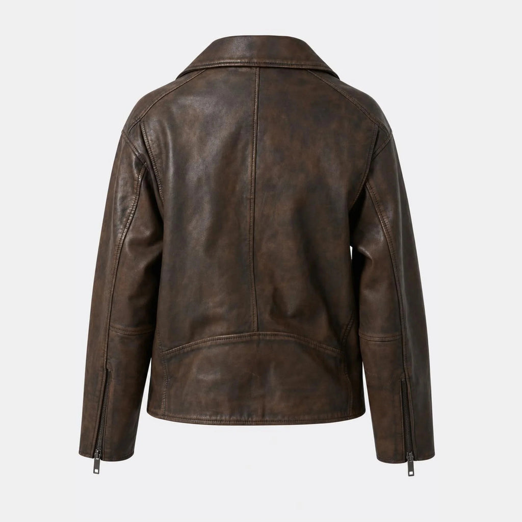 Women's Classic Double-Rider Moto Biker Leather Jacket