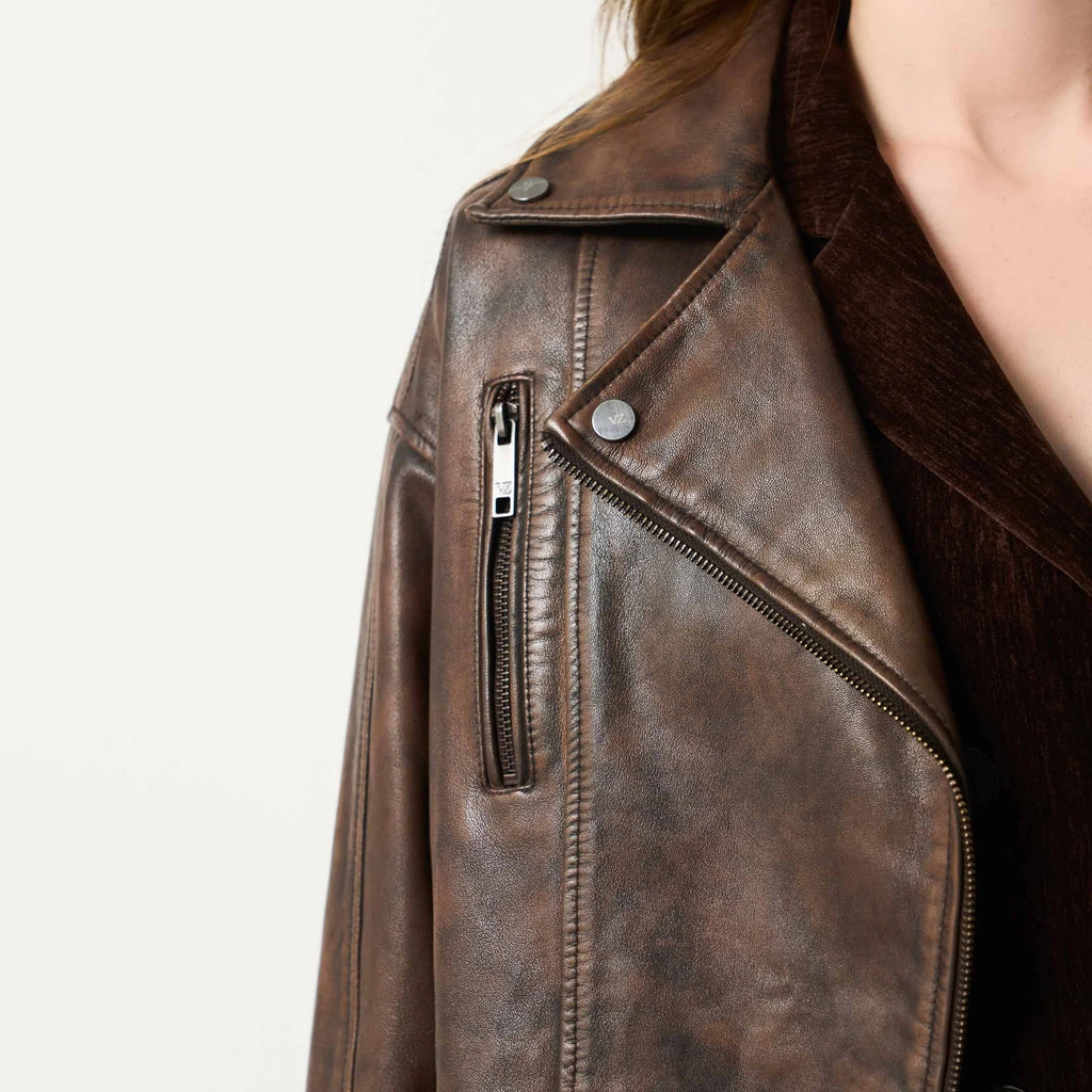 Women's Classic Double-Rider Moto Biker Leather Jacket