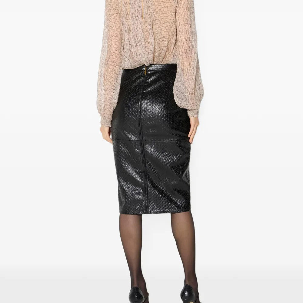 Women's Crocodile Leather Midi Skirt
