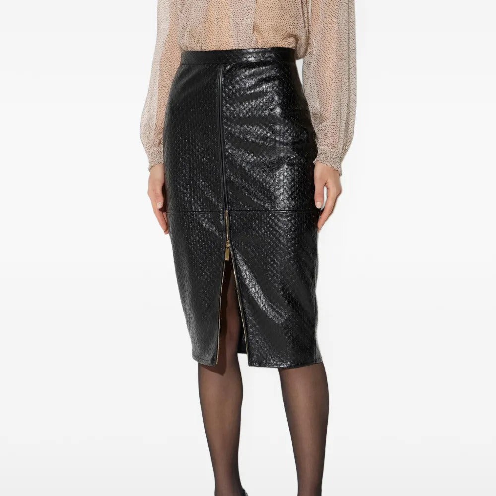 Women's Crocodile Leather Midi Skirt