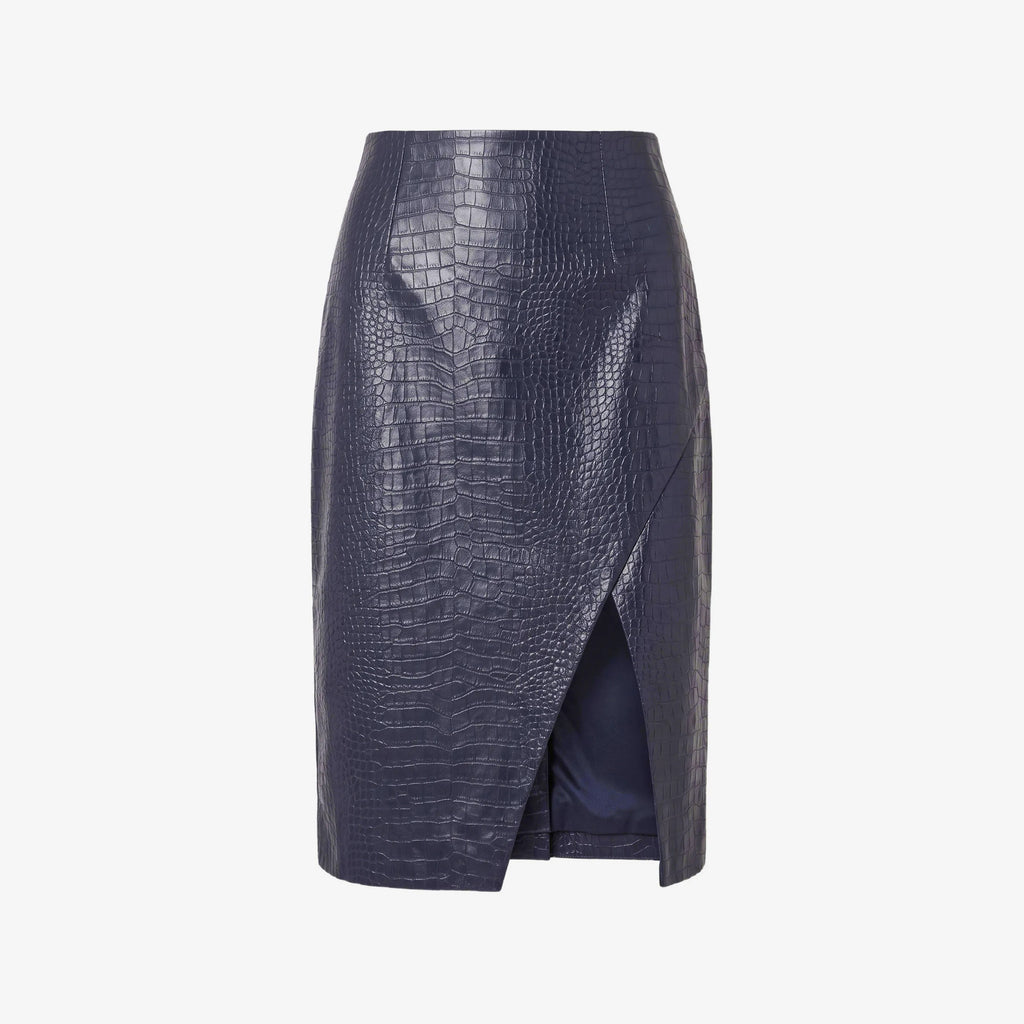 Women's Crocodile Leather Wrap Midi Skirt