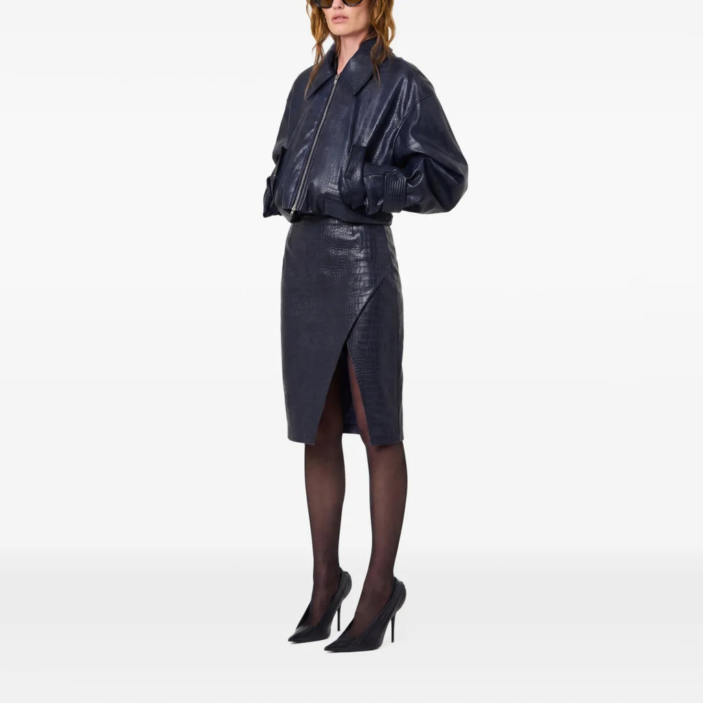 Women's Crocodile Leather Wrap Midi Skirt