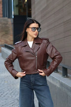 Women's Cropped Asymmetric Leather Biker Jacket