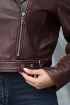 Women's Cropped Asymmetric Leather Biker Jacket