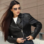 Women's Cropped Asymmetric Leather Biker Jacket