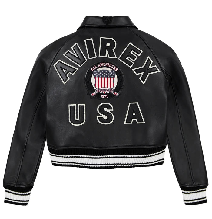 Women's Cropped Leather Bomber Jacket – Black