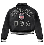 Women's Cropped Leather Bomber Jacket – Black