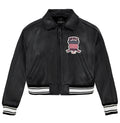 Women's Cropped Leather Bomber Jacket – Black