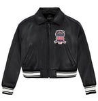 Women's Cropped Leather Bomber Jacket – Black