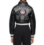Women's Cropped Leather Bomber Jacket – Black
