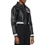 Women's Cropped Leather Bomber Jacket – Black
