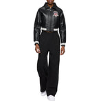 Women's Cropped Leather Bomber Jacket – Black