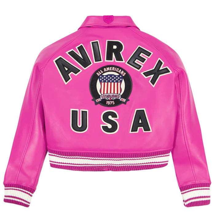 Women's Cropped Leather Bomber Jacket – Pink