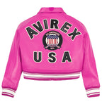 Women's Cropped Leather Bomber Jacket – Pink