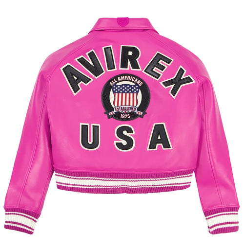 Women's Cropped Leather Bomber Jacket – Pink