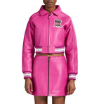 Women's Cropped Leather Bomber Jacket – Pink
