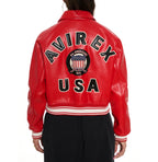Women's Cropped Leather Bomber Jacket – Red