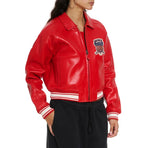 Women's Cropped Leather Bomber Jacket – Red