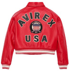Women's Cropped Leather Bomber Jacket – Red