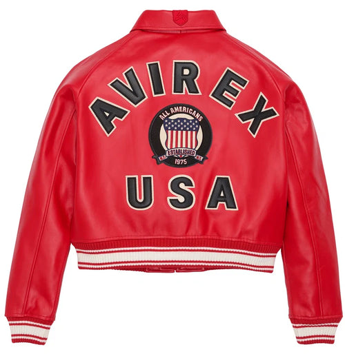 Women's Cropped Leather Bomber Jacket – Red
