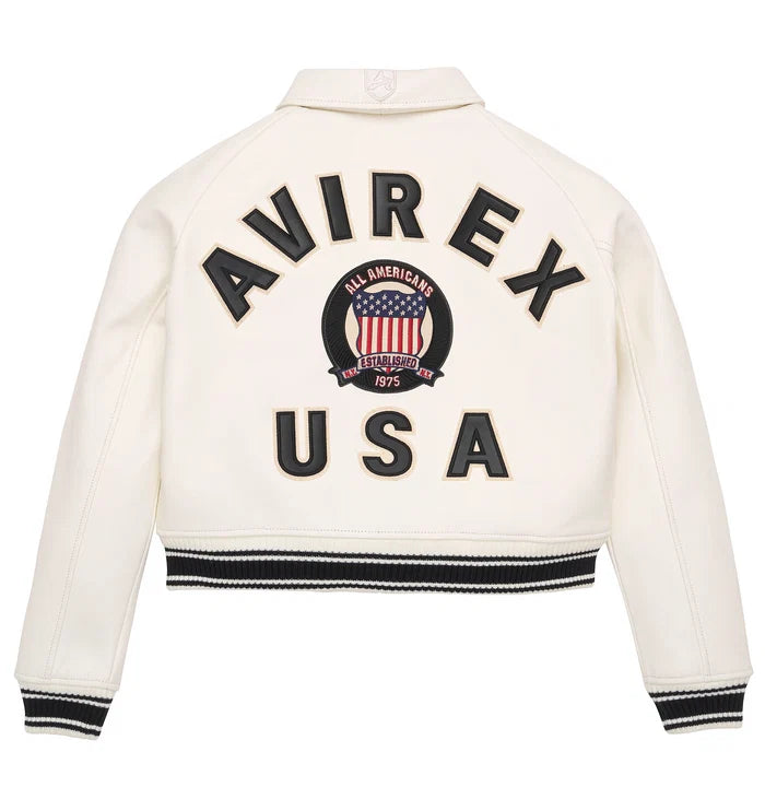 Women's Cropped Leather Bomber Jacket –  White