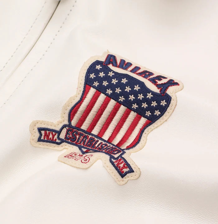 Women's Cropped Leather Bomber Jacket –  White