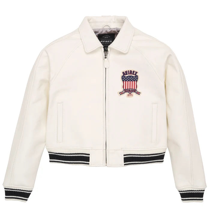 Women's Cropped Leather Bomber Jacket –  White