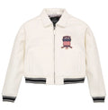 Women's Cropped Leather Bomber Jacket –  White