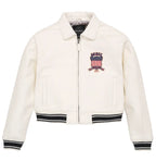 Women's Cropped Leather Bomber Jacket –  White