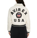 Women's Cropped Leather Bomber Jacket –  White