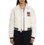 Women's Cropped Leather Bomber Jacket –  White