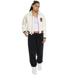 Women's Cropped Leather Bomber Jacket –  White