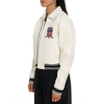 Women's Cropped Leather Bomber Jacket –  White