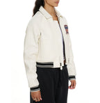 Women's Cropped Leather Bomber Jacket –  White