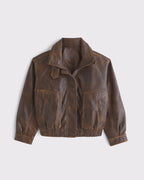 Women's Distressed Throat Latch Leather Bomber Blouson