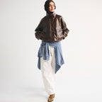 Women's Distressed Throat Latch Leather Bomber Blouson