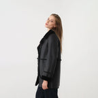 Women's Double-Breasted Shearling Leather Pea Coat