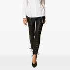 Women's Front Lace Up Skinny Leather Pants