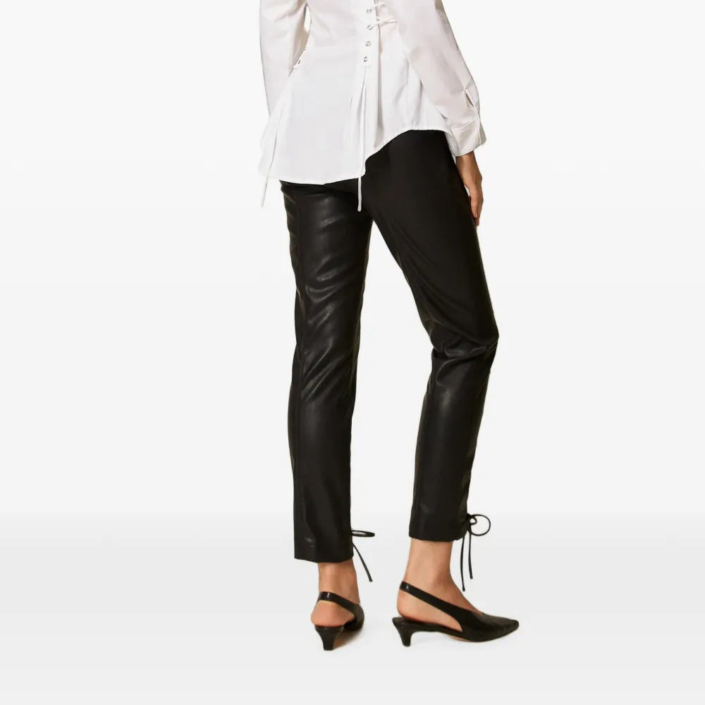 Women's Front Lace Up Skinny Leather Pants